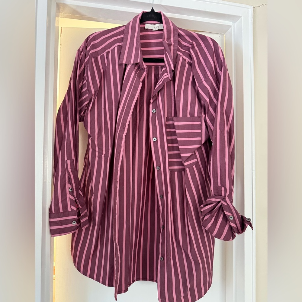 LOFT Striped Pink and Purple Button-Up Shirt
